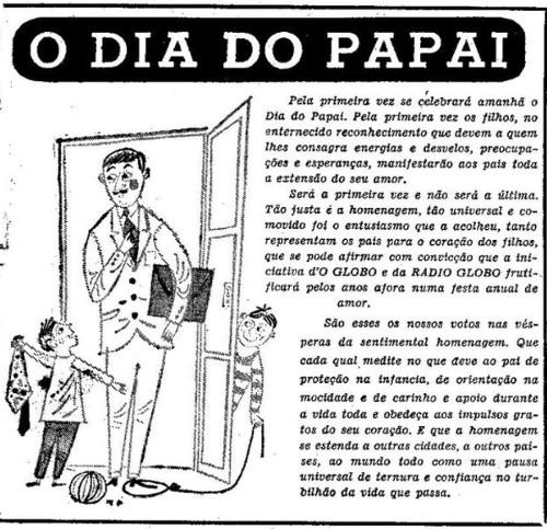 Jornal O Globo divulga O Dia do Papai na capa do dia 15 de agosto de 1953