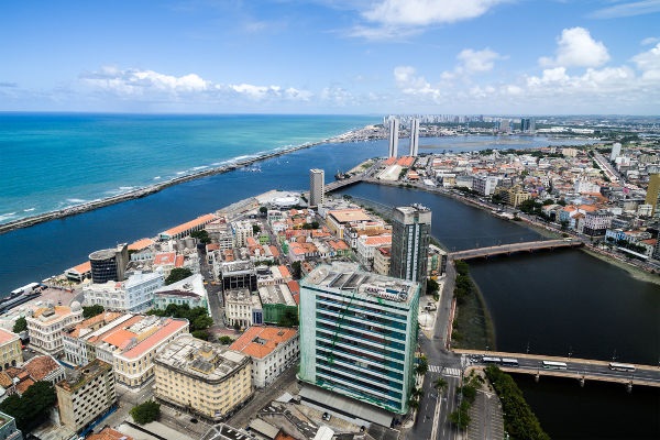 Vista aérea de Recife, capital de Pernambuco durante as invasões holandesas.
