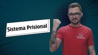 "Sistema Prisional" escrito sobre fundo verde ao lado da imagem do professor