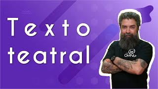 "Texto Teatral" escrito sobre fundo roxo ao lado da imagem do professor