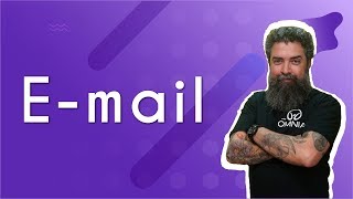 "E-mail" escrito sobre fundo roxo ao lado da imagem do professor