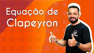 "Equação de Clapeyron" escrito sobre fundo alaranjado ao lado da imagem do professor