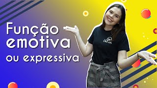 Professora ao lado do texto"Função emotiva ou expressiva".