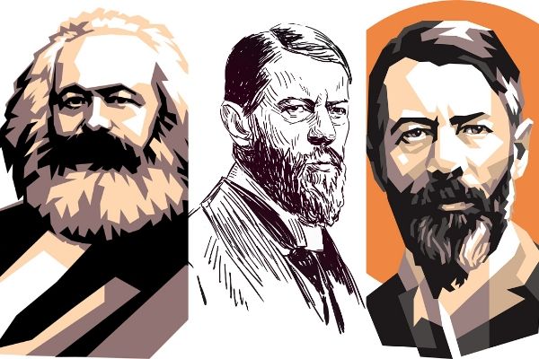 Marx, Weber e Durkheim.
