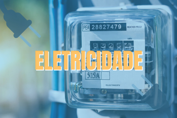 Palavra "eletricidade" escrita sobre a imagem de um relógio medidor de eletricidade.