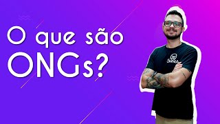 "O que são ONGs?" escrito sobre fundo roxo ao lado da imagem do professor