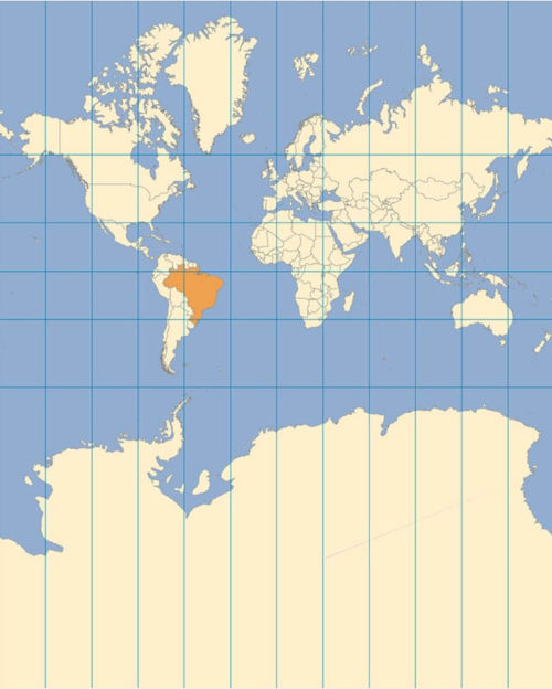 Projeção de Mercator, onde há uma visão eurocêntrica do mundo.