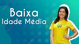 "Baixa Idade Média" escrito sobre fundo verde ao lado da imagem da professora