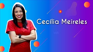 Professora ao lado do texto"Cecília Meireles".