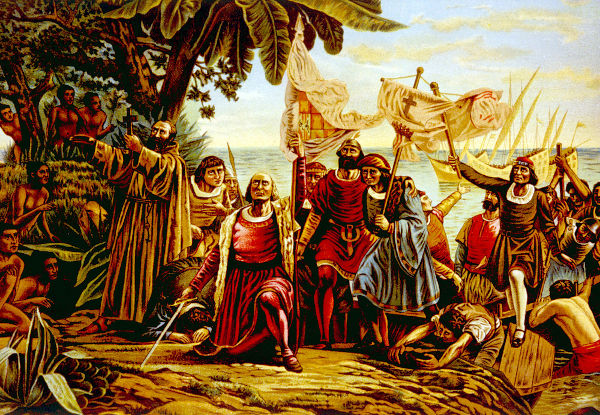 Em 12 de outubro de 1492, Colombo desembarcou na ilha de San Salvador (chamada de Guanahani pelos nativos).