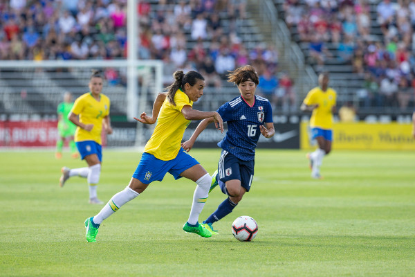 Marta atuando pela seleção em jogo contra o Japão pelo Torneio das Nações 2018. 