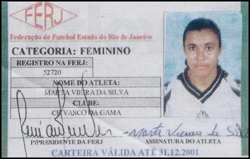 Registro de Marta na Federação de Futebol Estado do Rio de Janeiro (FERJ) 