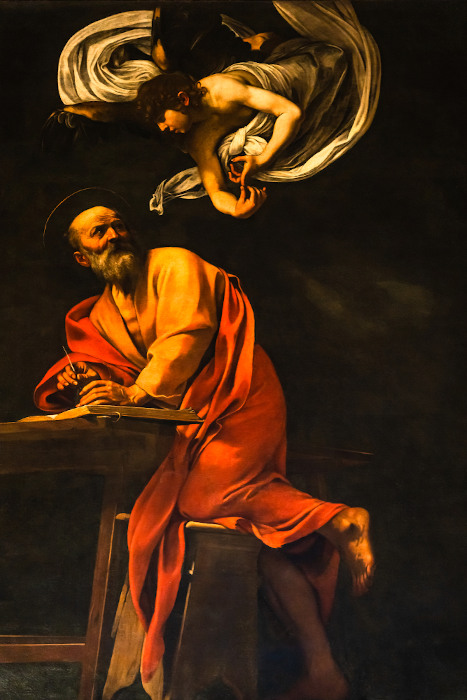 A inspiração de São Mateus (1602), do pintor barroco e italiano Caravaggio (1571-1610).