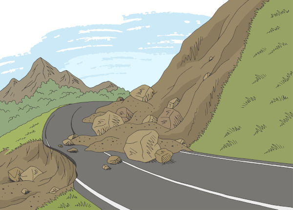 Ilustração dos efeitos da erosão nas encostas.