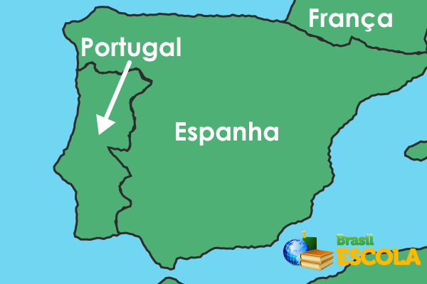 Representação da Península Ibérica, onde se localizavam os reinos de Portugal e Espanha. Os dois reinos foram unificados sob a liderança da coroa espanhola.