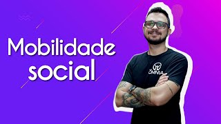"Mobilidade social" escrito sobre fundo roxo ao lado da imagem do professor