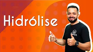"Hidrólise" escrito sobre fundo alaranjado ao lado da imagem do professor