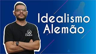 "Idealismo Alemão" escrito sobre fundo azul ao lado da imagem do professor