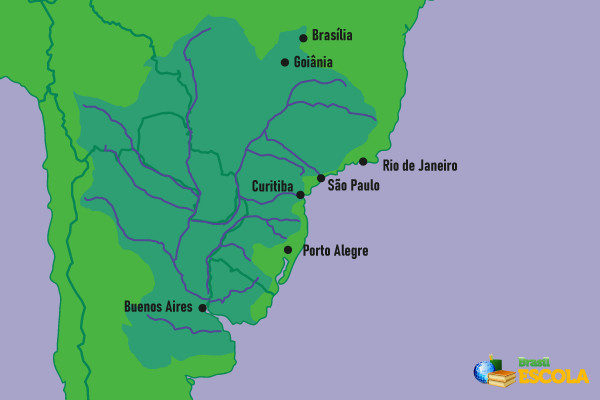 A bacia Platina passa pelos territórios de cinco países da América do Sul.