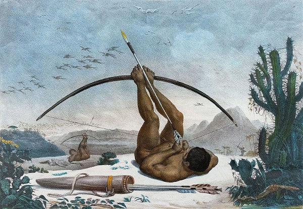 Ilustração de um indígena com arco e flecha.