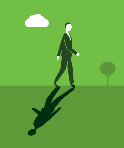 O paradoxo apresenta uma contraposição de sentidos dentro de uma mesma ideia, como na imagem, em que o homem anda para o lado oposto de sua sombra.