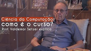 Valdemar Setzerno,  programa Guia das Profissões, ao lado do escrito" Ciência da Computação, como é o curso? Professor Valdemar Setzerno".