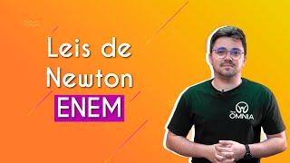 "Leis de Newton no Enem" escrito sobre fundo alaranjado ao lado da imagem do professor
