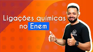 "Ligações Químicas no Enem" escrito sobre fundo alaranjado ao lado da imagem do professor