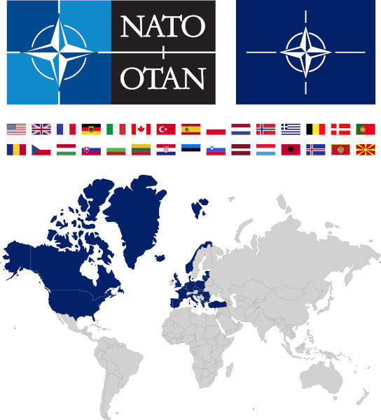 Mapa com os países-membros da Otan.