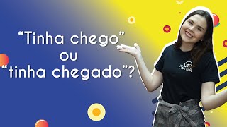 Professora ao lado do texto"“Tinha chego” ou “tinha chegado”?".