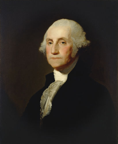 George Washington liderou tropas dos colonos na guerra pela independência e foi o primeiro presidente dos Estados Unidos.