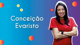 Professora ao lado do texto"Conceição Evaristo".