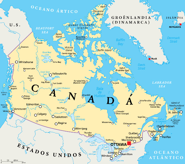 Localização do Canadá.
