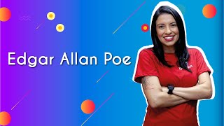 Professora ao lado do texto"Edgar Allan Poe".