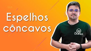 "Espelhos esféricos: côncavos" escrito sobre fundo alaranjado ao lado da imagem do professor