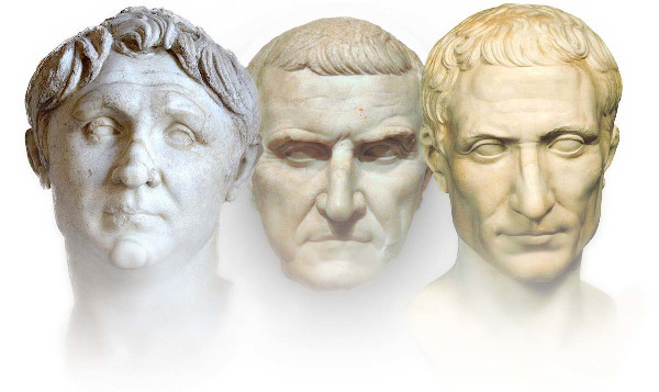 Pompeu, Crasso e Júlio César formaram o Primeiro Triunvirato.[1]