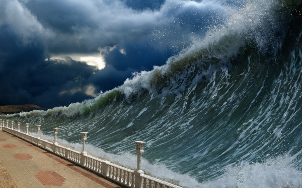 Ilustração de um tsunami.