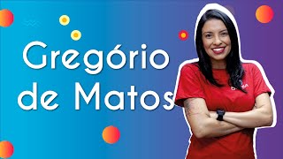 Professora ao lado do texto"Gregório de Matos".