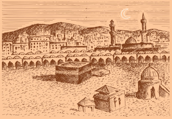 Muhammad nasceu na cidade de Meca, um importante centro comercial e de peregrinação religiosa, em 570.