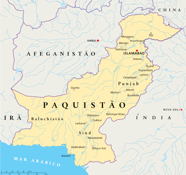 Localização do Paquistão.