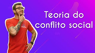 Professor ao lado do escrito "Teoria do conflito social" em fundo roxo.