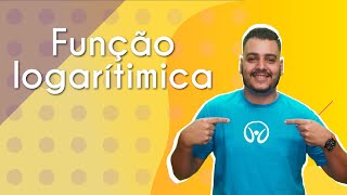 "Função logarítmica" escrito sobre fundo amarelo ao lado da imagem do professor