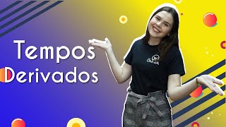 "Tempos derivados" escrito sobre fundo colorido ao lado da imagem da professora