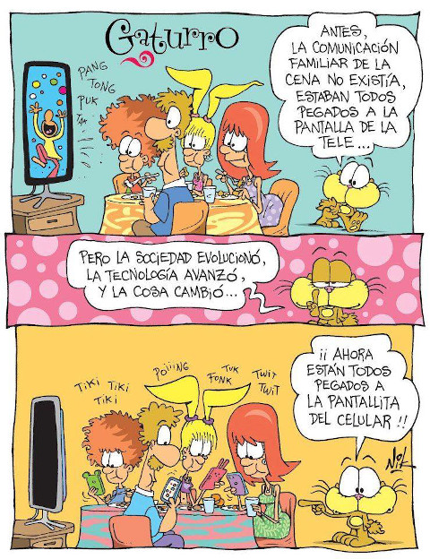 Tirinha de Gaturro com texto em espanhol