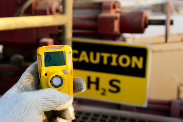 Mão segurando detector específico de níveis de H2S