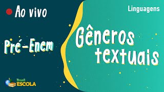 "Pré-Enem | Gêneros textuais" escrito sobre fundo verde