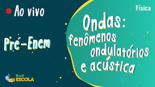 "Pré-Enem | Ondas - Fenômenos ondulatórios e acústica" escrito sobre fundo verde