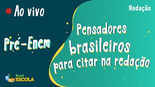 "Pré-Enem | Pensadores brasileiros para citar na redação" escrito sobre fundo verde