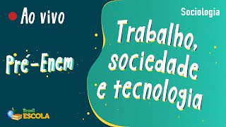 "Pré-Enem | Trabalho, sociedade e tecnologia" escrito sobre fundo verde