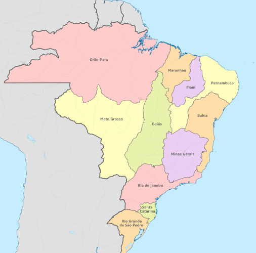Mapa do Brasil depois do Tratado de Madri de 1750.[1]
